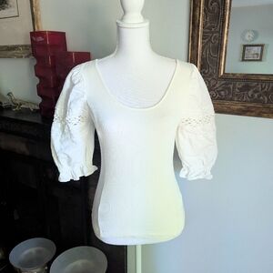 Free People Something Special White Blouse Small Fitted Bodice Peasant Sleeves